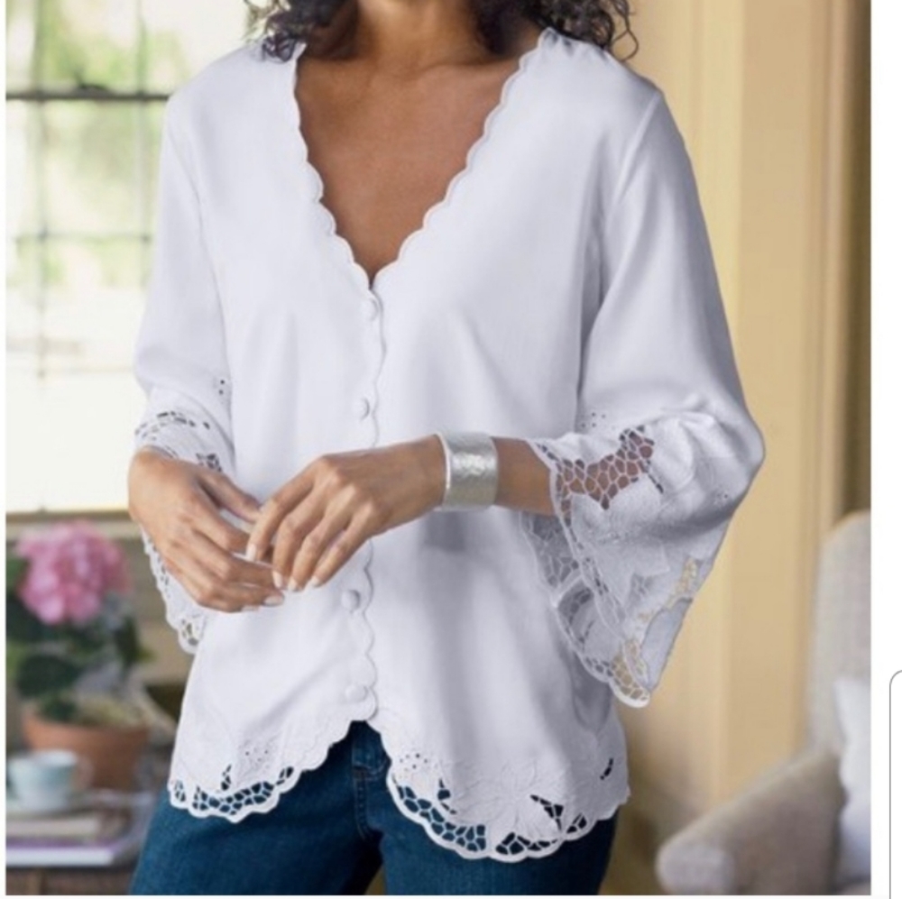 Soft Surroundings Half Moon Bay Top White Blouse